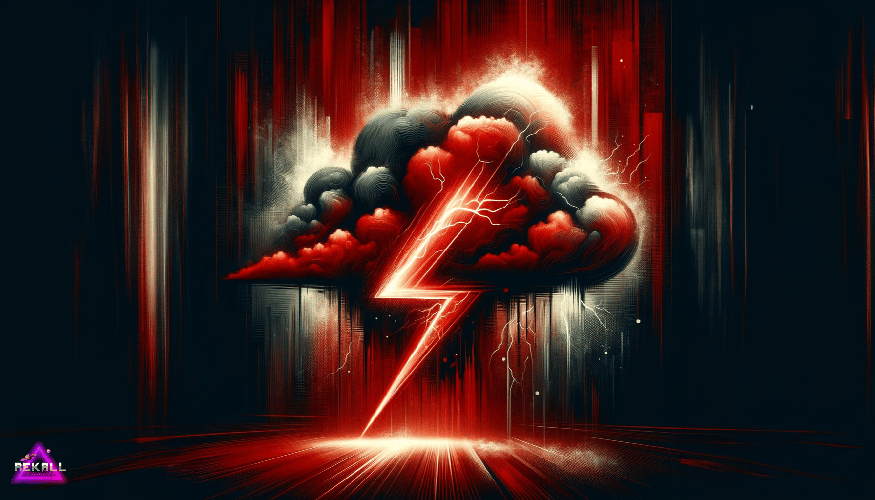 Image of cloud with red lightning bolt striking through the middle